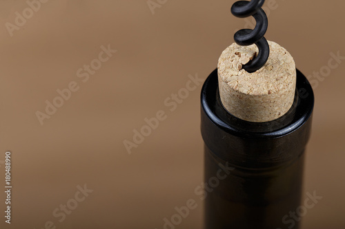 Corkscrew in bottle cork