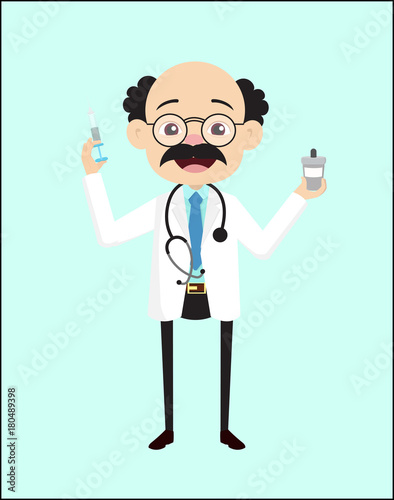 Laughing Doctor with Injection and Syring Medicine Vector