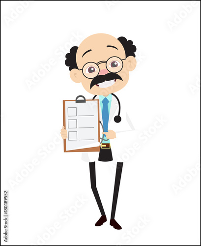 Cheerful Pathologist Showing Checklist Vector