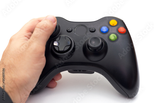 Video game controller for console or computer pc isolated on white background.