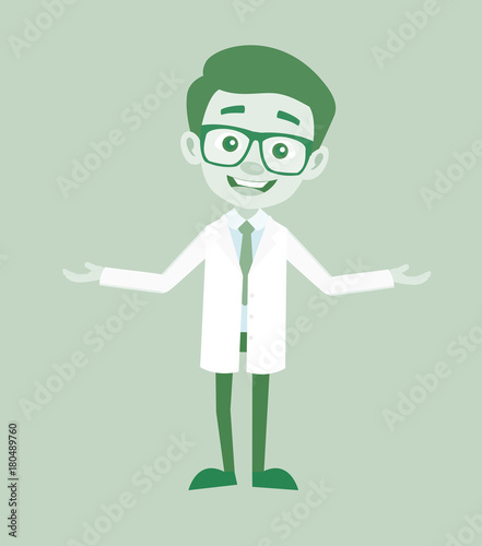 Smiling Plastic Surgeon Open Hand Gesture Vector