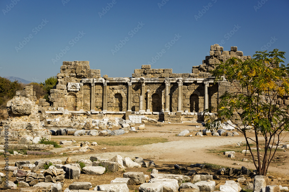 Ruins of the ancient city of Side and the Amphitheatre photo