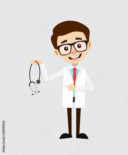 Young Cardiology Doctor Showing Stethoscope Vector