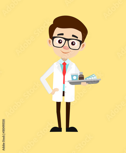 Young Doctor Assistant with Medicines Vector