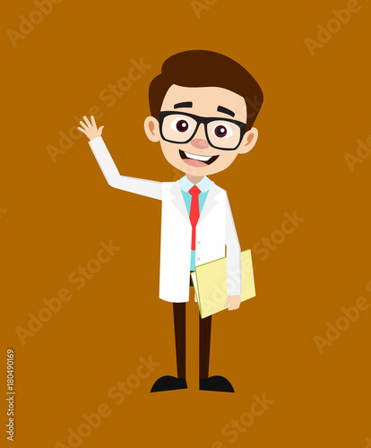 Young Happy Doctor Assistant Hand Gesture Vector