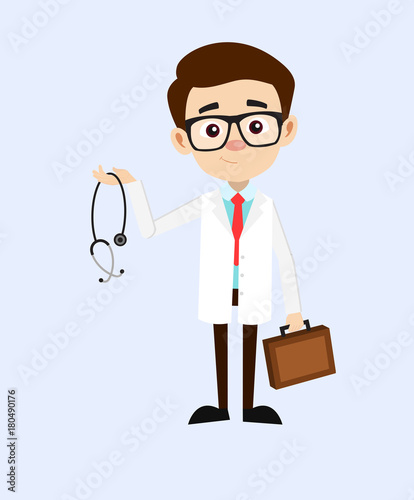 Smiling Young Doctor Character Holding a Stethoscope Vector