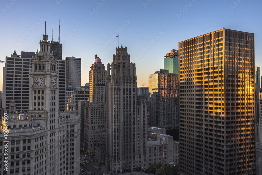 Chicago skyline. Chicago downtown skyline at dusk. Chicago skyline. Chicago downtown skyline at dusk.