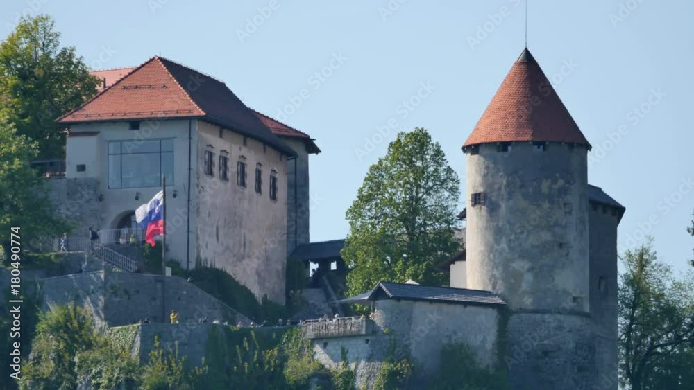 Bled  Castle Close View in an Hot Summer Day. Iconic Scenery 4K UHD TimeLapse.