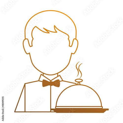 restaurant waiter with tray avatar character vector illustration design