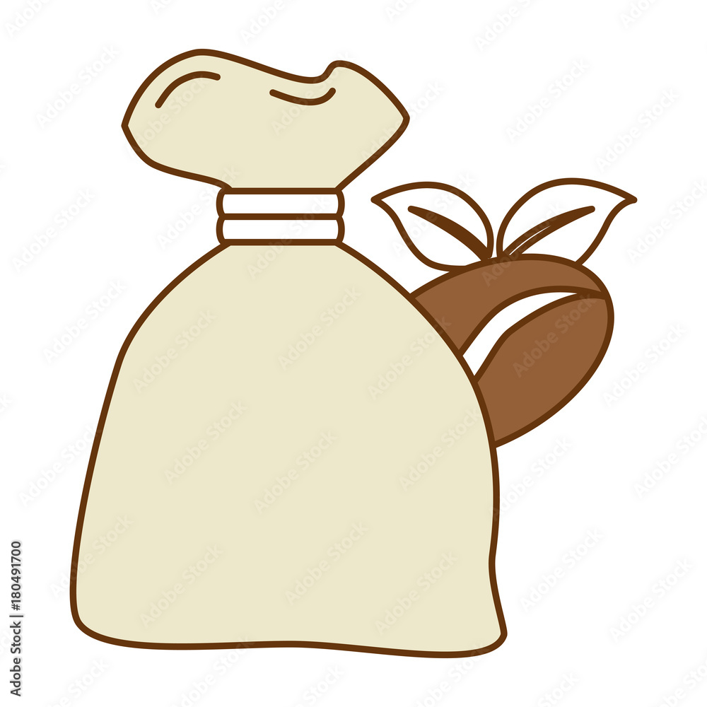 bag coffee seeds and leafs vector illustration design