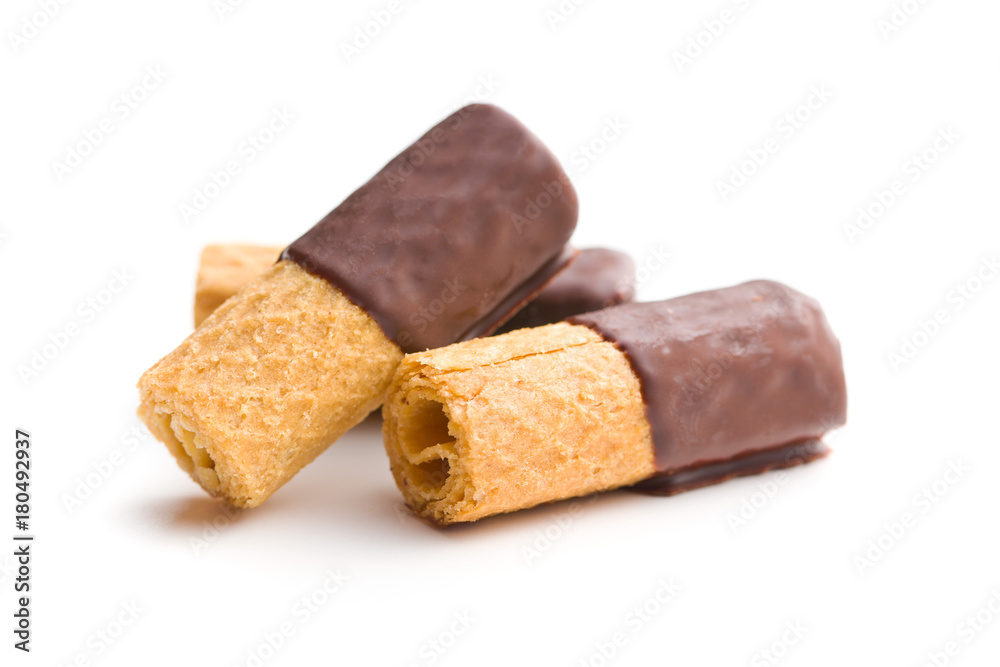 Sweet dessert. Biscuits rolls with chocolate icing. Sweet dessert. Biscuits rolls with chocolate icing.