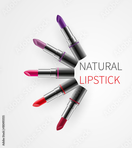 Creative template 3d set of lipsticks. Element design advertising for the magazine