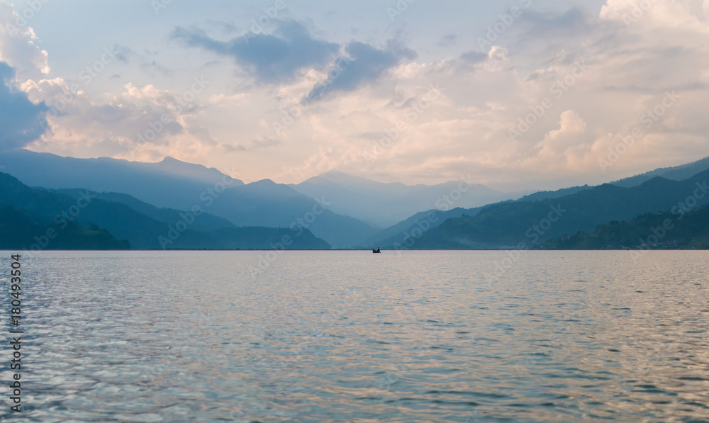 Lake in the Pokhara at sunset