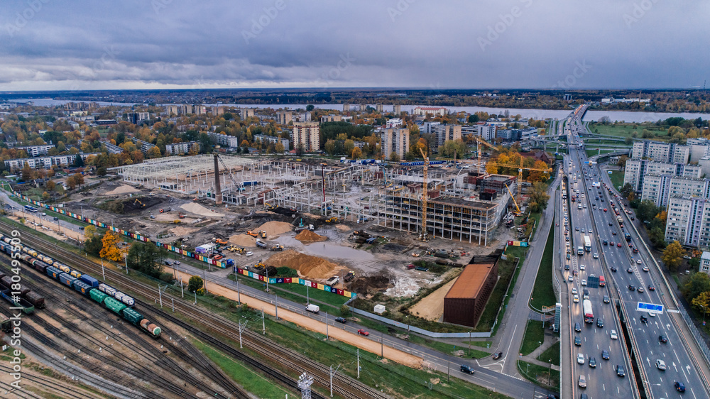Fototapeta premium Old Riga City Town and roads Air Drone pictures