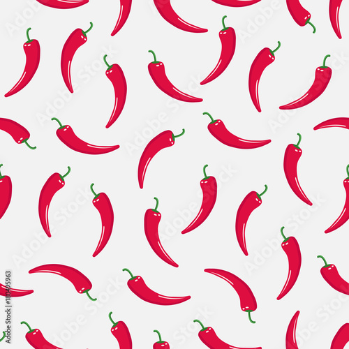 Seamless pattern with red hot chile peppers on white background. Vector illustration of chili peppers.