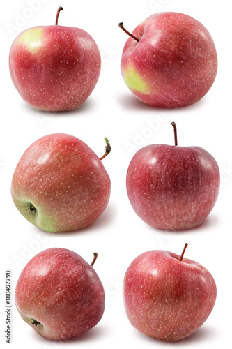 Set of red fresh apples isolated on white background