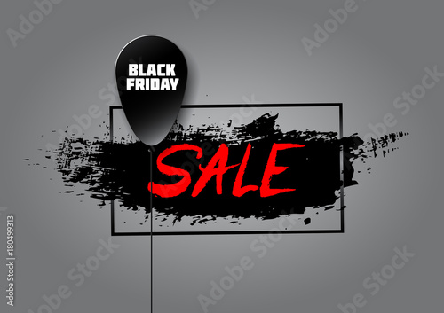 Black ball made in paper style with a white inscription Black Friday . Red inscription sale  on the ink spot. Lettering.Vector