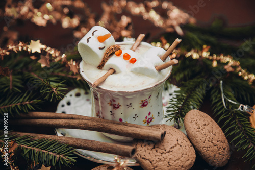 christmas marshmallow man in a cup of coffee