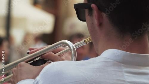 Music band playing on the street, close-up shot