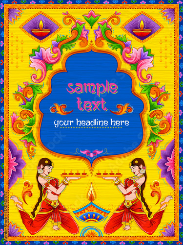 Colorful welcome banner in truck art kitsch style of India