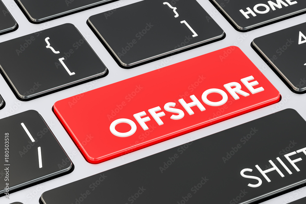 Fototapeta premium Offshore red keyboard button, 3D rendering