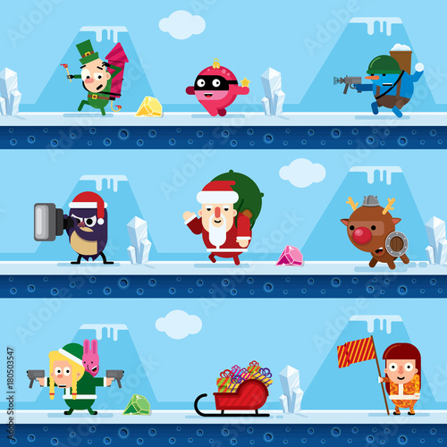 New Year's game characters in the style of flat.