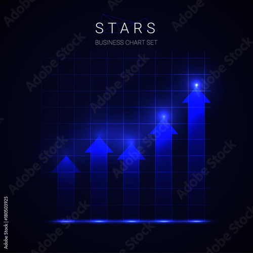 Business vector chart with arrow on blue background with grid.
