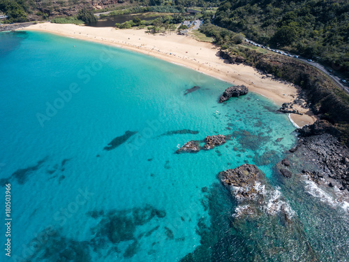 Beautiful Hawaii beach aerial at Waimea Bay Beach Park