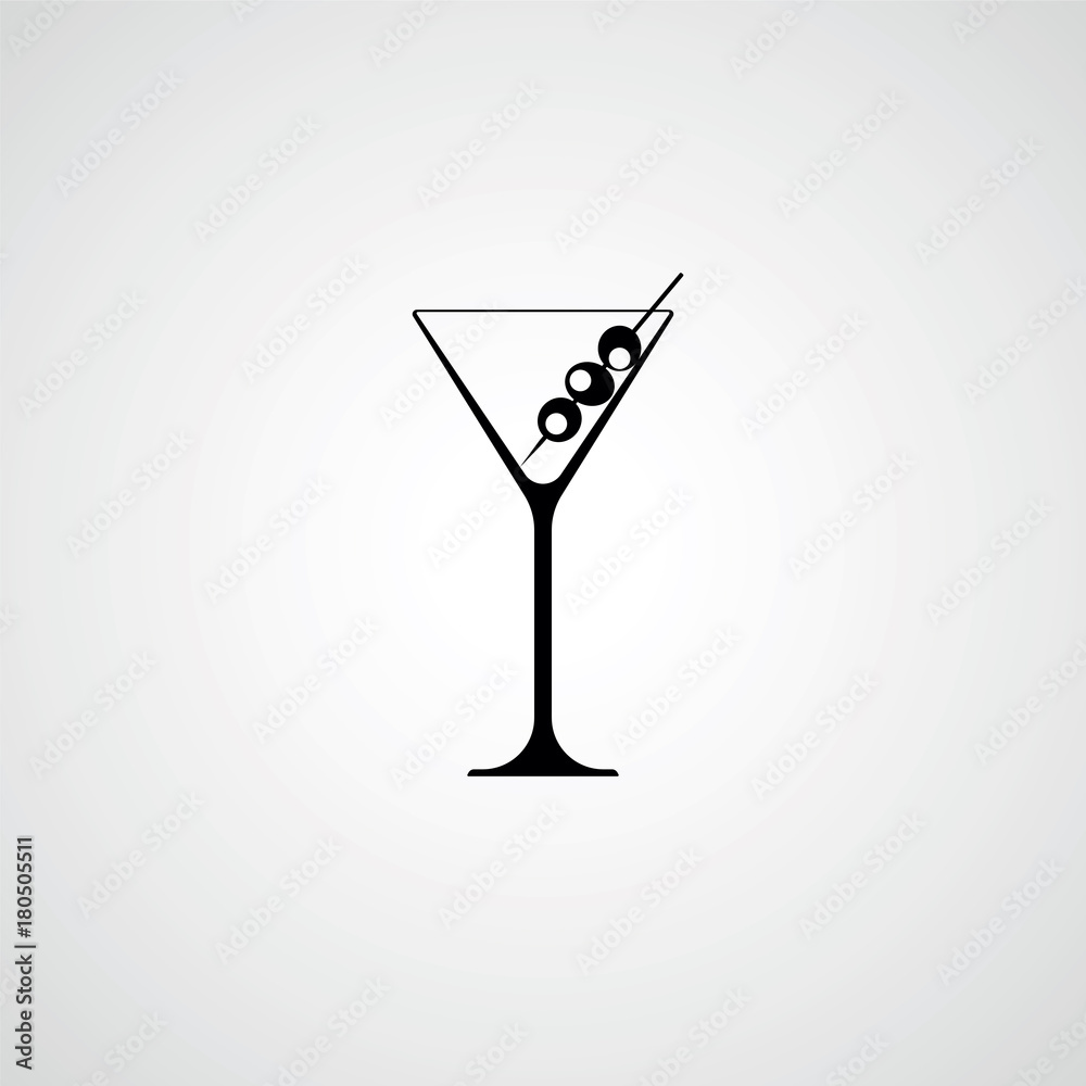 A glass for a martini. Cocktail with olives. Black silhouette. V Stock