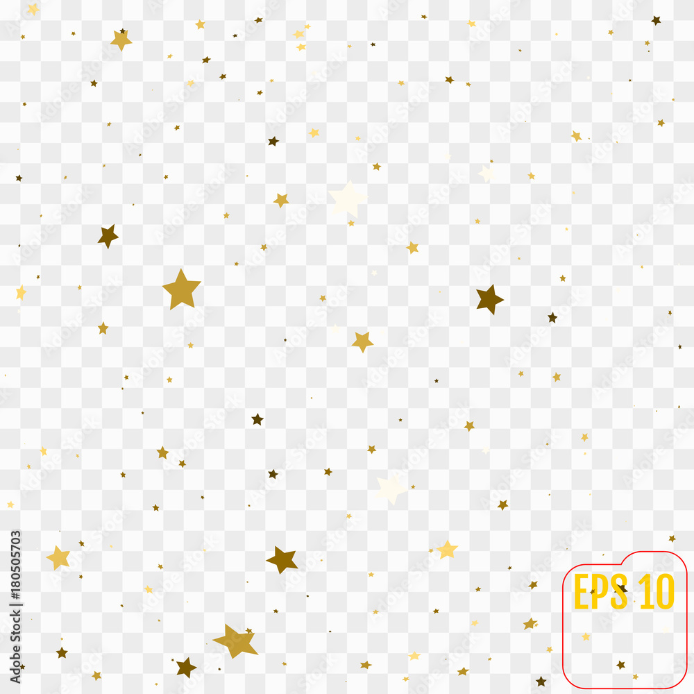 Star Shaped Various Size Golden Glitter Bits on Transparent Background Star Shaped Various Size Golden Glitter Bits on Transparent Background