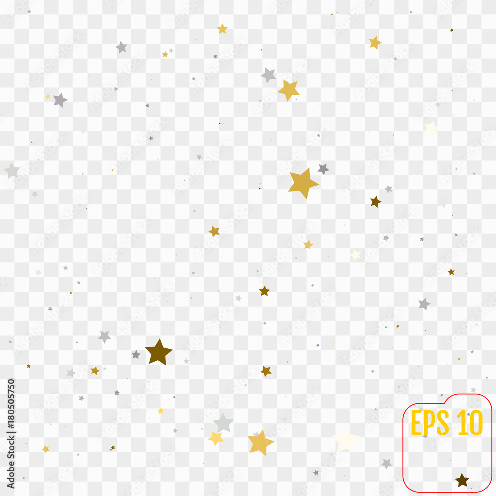 Holiday background with little golden and silver stars isolated on transparent
