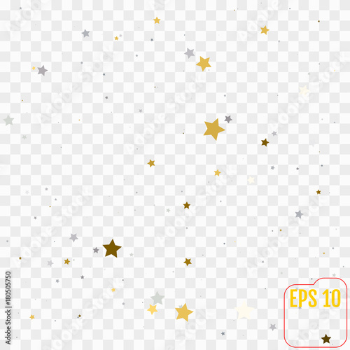 Holiday background with little golden and silver stars isolated on transparent