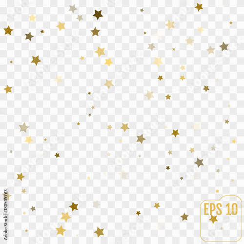 Star pattern. Transparent background, gold, gift wrap. Vector illustration.