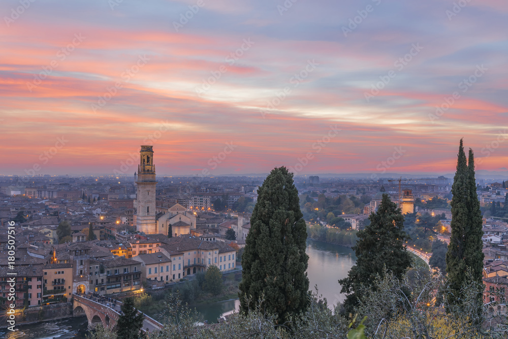 Verona cityscape at sunset