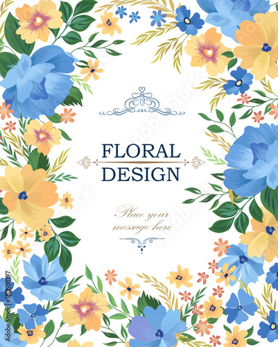Floral frame pattern. Flower border background. Greeting card decor