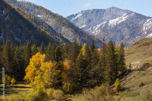 Views of the landscapes of the Altay Mountains in autumn, Altai Republic, Russia.