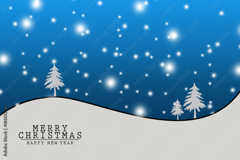 Christmas and New Year, Xmas background with winter landscape with snowflakes, Merry Christmas card. Illustration