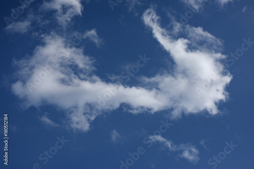 青空と雲「空想・雲のモンスター（右側に顔のイメージなど）」（首が伸びる、興味を示す、驚かすなどのイメージ）