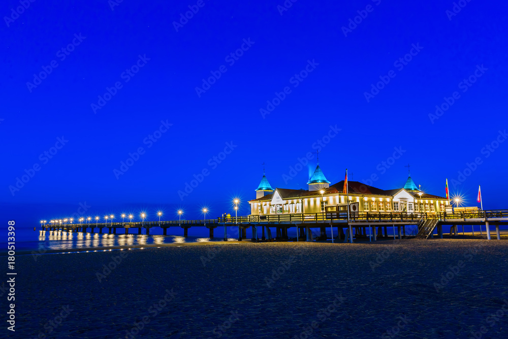 famous pier of Ahlbeck, Germany, at night