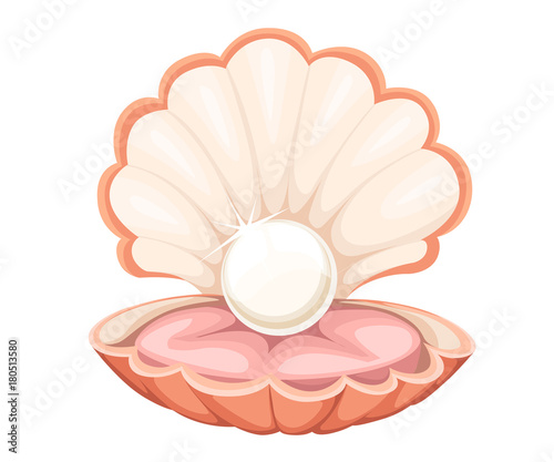 Finest quality beautiful natural open pearl shell close up realistic single valuable object image vector illustration Web site page and mobile app design.