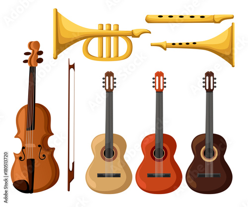 Musical instruments. Vector isolated objects guitar pipe discount Web site page and mobile app design.