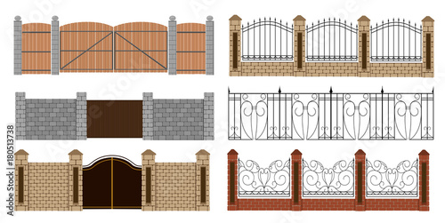 Metal fences and gates in flat style. Simple vector illustration. Web site page and mobile app design