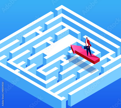 The forward arrow helps the businessman to cross the maze