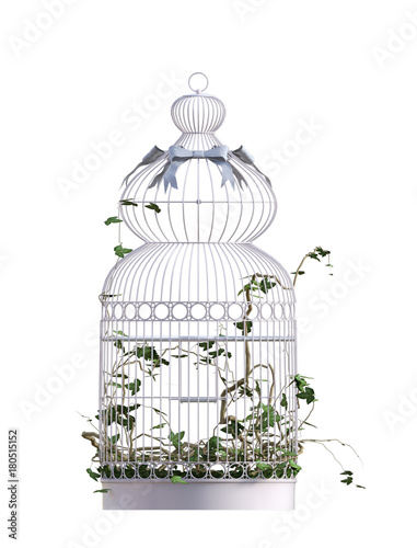 Vintage Bird cage isolated on white. 3D Render.