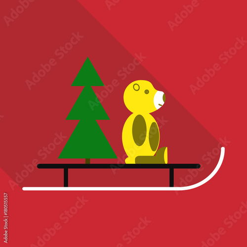 vector illustration of decorated Christmas tree on the sledging near bear