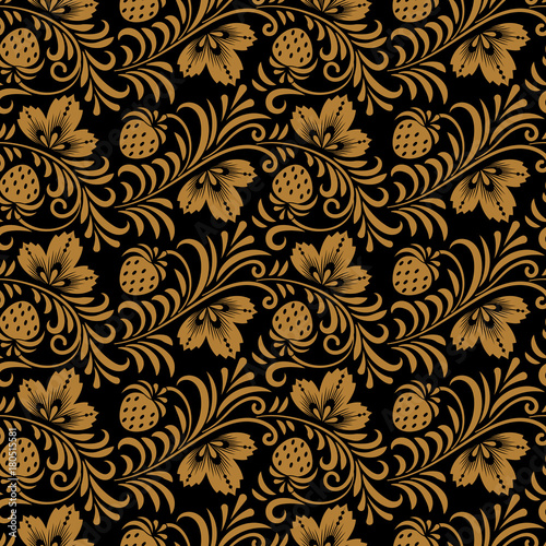 Floral seamless pattern in traditional russian style. Khokhloma painting. Vector Illustration
