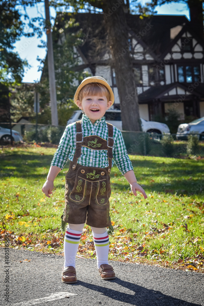 adorable toddler boy dressed up in lederhosen for german oktoberfest Stock  Photo | Adobe Stock