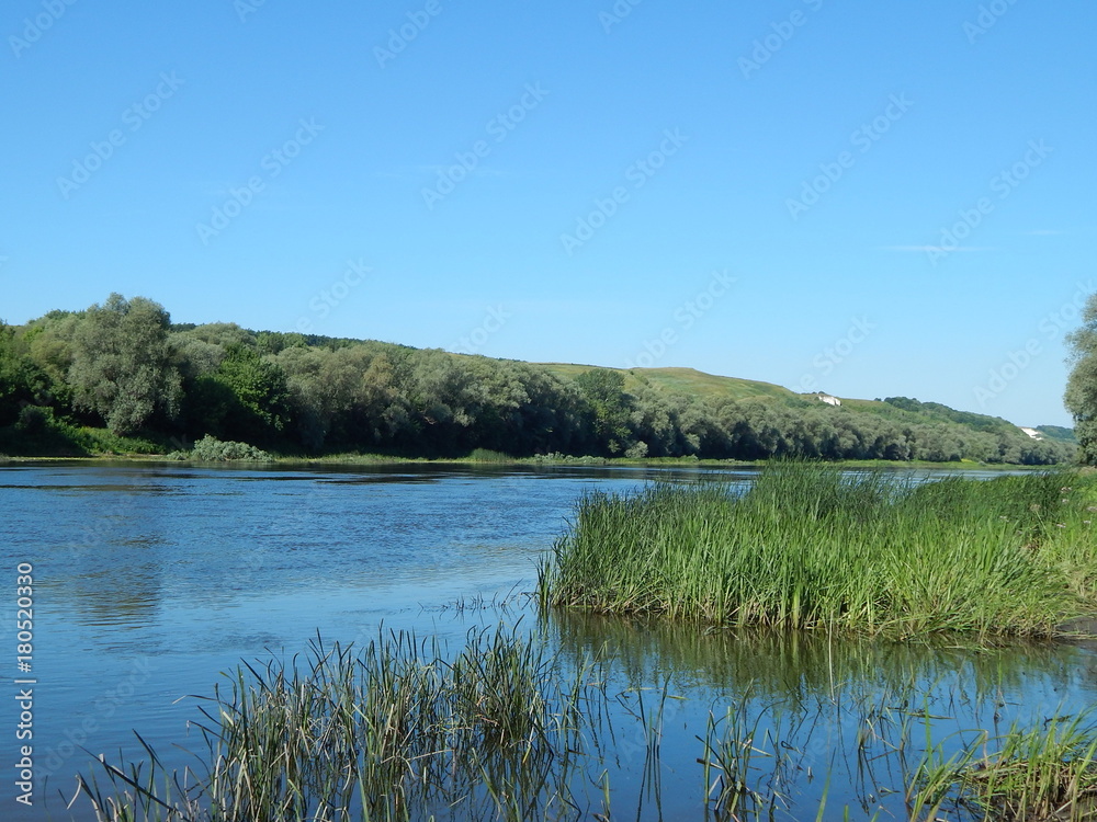 A river landscape. Beautiful view of the river Don. High Bank of the river. Photo.