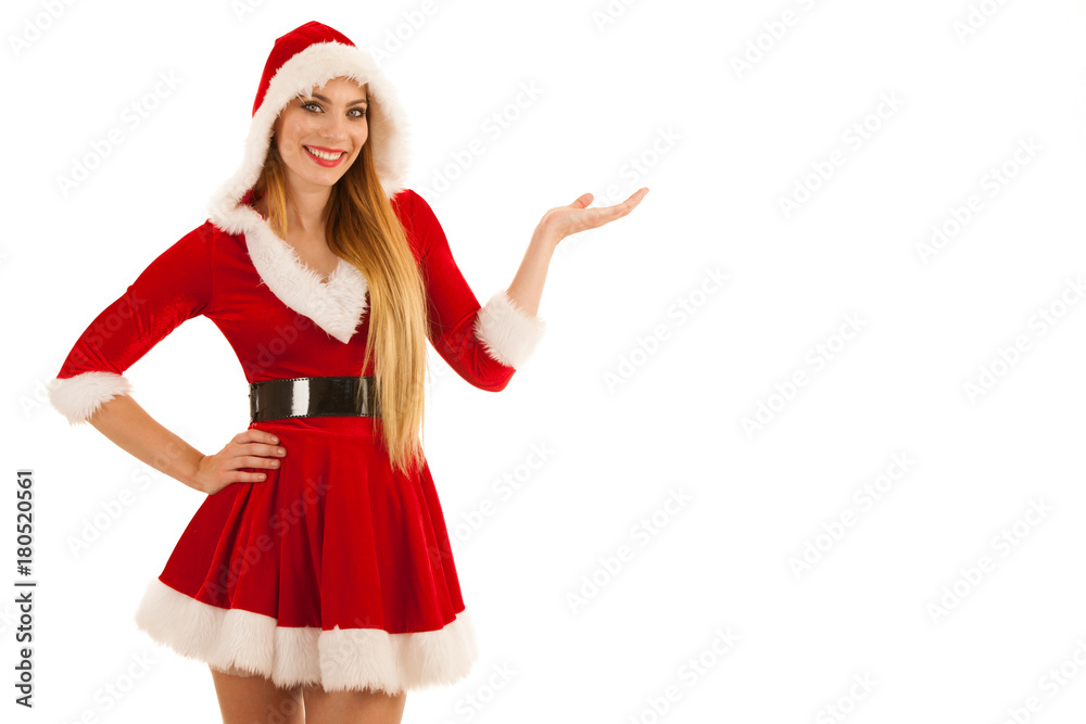Beautiful young woman in santa claus dress isolated over white background Beautiful young woman in santa claus dress isolated over white background