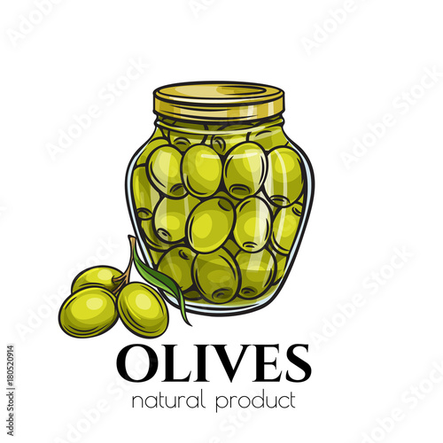 Canned olives in glass jar